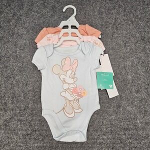 Disney Minnie Mouse Bodysuits Baby Girls 0-3M Pink Blue 3 Pack Floral NWT